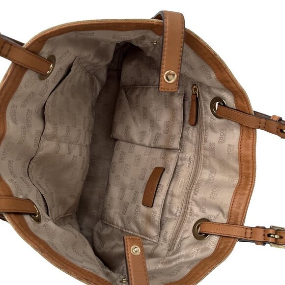 MICHAEL KORS JET SET hand bag Purse MK signature Jacquard cream gold - Picture 11 of 16